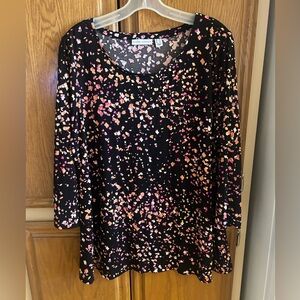 Susan Graver Women's Black and Pink Patterned Topped